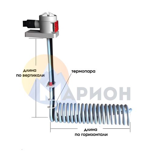 ТЭН фторопластовый, PTFE оболочка, модель HXL, 6000 Вт, 220 В
