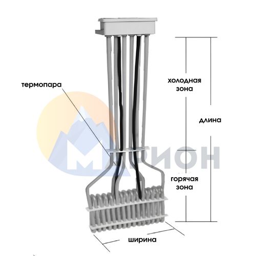 ТЭН фторопластовый, PTFE оболочка, модель 3HXO, 18000 Вт, 220 В, 1015 мм